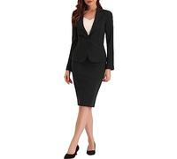 Allegra K - Completo da Donna 2 Pezzi con Gonna, Lavoro, Casual, Blazer Manica Lunga e Gonna a Matita, Nero, 3XL