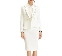 Allegra K Completo da donna 2 pezzi Tweed Trim Blazer Giacca e Gonna Set, bianco, XL