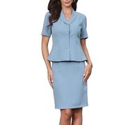 Allegra K Completo da Donna in 2 Pezzi Completo con Gonna Blazer a Maniche Corte e Gonne a Tubino Outfit Casual da Ufficio Formali Blu XS