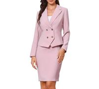 Allegra K Completo da Donna in 2 Pezzi Completo da Ufficio Formale con Gonna e Risvolto a Punta a Maniche Lunghe Rosa L