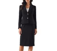 Allegra K Completo da Donna in 2 Pezzi con Gonna Blazer a Maniche Lunghe Gonna a Tubino Abiti da Lavoro Formali e Business Nero L