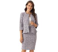 Allegra K Completo da Donna in Tweed Tailleur Gonna 2 Pezzi Giacca Cardigan con Maniche a 3/4 e Bottoni Gonna a Tubino Elegante Viola M