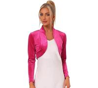Allegra K Coprispalle da donna in velluto a maniche lunghe per Natale, bolero smanicato corto con apertura frontale per cocktail e feste, Rosa acceso, S