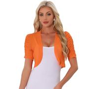 Allegra K Coprispalle Donna Elegante Maniche Corte Trasparente Bolero in Chiffon Aperto sul Davanti Giacca Corta Estivo Arancione L