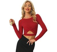 Allegra K Costume Natalizio da Donna Top con Brillantini Twist Manica Lunga Ritagliata sul Davanti Slim Aderente Top cortoRosso S