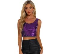 Allegra K Crop Top Party Donna, Viola, S