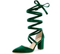 Allegra K Décolleté a punta con tacco grosso con lacci in velluto da donna Verde scuro 41