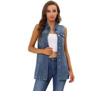 Allegra K Demin Gilet da donna senza maniche con bottoni e maniche a mezza lunghezza in jeans, Blu, S