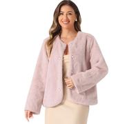 Allegra K Donna 2024 Giacca Invernale In Pelliccia Sintetica Con Tasche A Maniche Lunghe Con Bottoni, Soffice Cardigan Corto Rosa XS