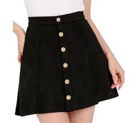 Allegra K Donna A-Line A Vita Alta Camoscio Abbottonatura Minigonna Rockabilly Gonna Corta, Nero, L