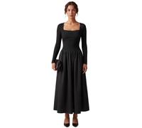 Allegra K Donna Abito A-Line Scollo Quadrato Maniche Lunghe Vita Impero