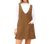 Allegra K Donna Abito con Bretelle per Autunno Inverno Velluto a Coste Scollo a V Profondo Casual Mini Abito Scamiciato Marrone XL