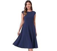 Allegra K Donna Abito da Ufficio da Lavoro con Maniche Ad Aletta, Elegante Abito A Vita Navy Blu S