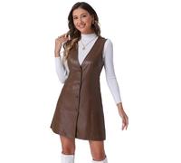 Allegra K Donna Abito Finta Pelle Pinafore Senza Maniche Mini Overall