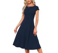 Allegra K Donna Abito Midi A-Line Scollo Barca Pieghe Cocktail