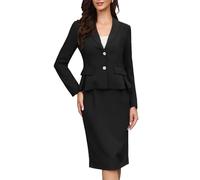 Allegra K Donna Blazer a Maniche Lunghe e Gonna Matita Set Formale Business | Completamente Foderato Colletto a Lapei Riunioni di Ufficio Colloquio Aspetto Professionale