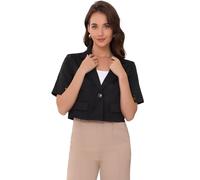 Allegra K Donna Blazer Corto da Lavoro Casual, A Maniche Corte, con Un Bottone Nero XS