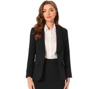 Allegra K Donna Blazer per Blazer da Giacca da Ufficio da Lavoro con Tasche A Maniche Lunghe con Risvolto Sciallato Nero XS