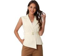 Allegra K Donna Blazer Senza Maniche Con Gilet, Blazer Da Lavoro Con Colletto A Revers Con Cintura Beige S