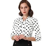 Allegra K Donna Camicetta Collo Cravatta Polsino Elastico Spalla Increspata Pois Festa di San Patrizio Bianco XS