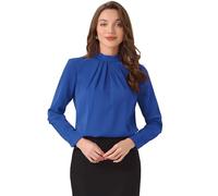 Allegra K Donna Camicetta in Chiffon per Camicia Colletto alla Coreana da Lavoro Casual A Maniche Lungh Blu Reale M