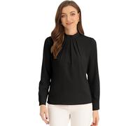 Allegra K Donna Camicetta in Chiffon per Camicia Colletto alla Coreana da Lavoro Casual A Maniche Lungh Nero XS