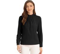 Allegra K Donna Camicetta in Chiffon per Camicia Colletto alla Coreana da Lavoro Casual A Maniche Lungh Nero L