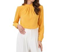 Allegra K Donna Camicetta in Chiffon per Camicia Colletto alla Coreana da Lavoro Casual A Maniche Lungh Giallo L