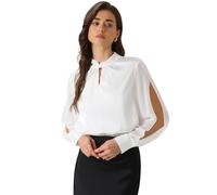 Allegra K Donna Camicetta in Raso Camicia Casual da Ufficio Blusa con Scollo A Buco della Serratura e Maniche A Fessura in Chiffon Bianca L
