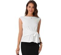 Allegra K Donna Camicetta Senza Maniche Canotte da Lavoro Top Elegante con Scollo A Barca Bluse Bianca L
