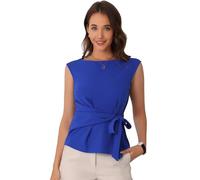 Allegra K Donna Camicetta Senza Maniche Canotte da Lavoro Top Elegante con Scollo A Barca Bluse Blu Reale L