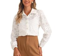 Allegra K Donna Camicia A Maniche Lunghe con Colletto Abbottonato, Camicetta Casual Elegante Bianca L