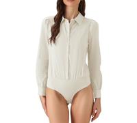 Allegra K Donna Camicia Body Per Top A Maniche Lunghe Business Con Colletto Abbottonato Monopezzi Shirt da Ufficio da Lavoro Beige S