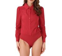 Allegra K Donna Camicia Body Per Top A Maniche Lunghe Business Con Colletto Abbottonato Monopezzi Shirt da Ufficio da Lavoro Rosso M