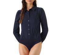 Allegra K Donna Camicia Body Per Top A Maniche Lunghe Business Con Colletto Abbottonato Monopezzi Shirt da Ufficio da Lavoro Blu Navy S