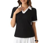Allegra K Donna Camicia con Colletto Estate Manica Corta Scollo A V Casual Camicetta Top Nero XS