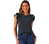 Allegra K Donna Camicia con Volant per Camicette con Maniche Ad Aletta E Collo Rotondo Nero S