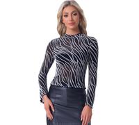 Allegra K Donna Camicia da Festa A Maniche Lunghe con Collo A Lupetto in Rete Trasparente con Top in Lattuga Argento XL