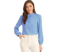 Allegra K Donna Camicia in Chiffon per Camicetta A Maniche Lunghe con Collo A Lupetto da Ufficio da Lavoro Blu XS
