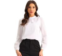 Allegra K Donna Camicia in Chiffon per Camicetta A Maniche Lunghe con Collo A Lupetto da Ufficio da Lavoro Bianca XS