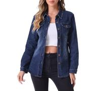 Allegra K Donna Camicia in Denim A Maniche Lunghe con Bottoni E Tasca alla Moda, Camicie in Denim Blu Scuro S