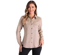 Allegra K Donna Camicia in Finta Pelle Scamosciata per Giacca A Maniche Lunghe Elasticizzata con Bottoni Beige M