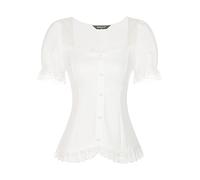 Allegra K Donna Camicia Vittoriana per Camicetta Gotica con Lacci a Maniche Corte con Scollo a Cuore e Scollo a Cuore Bianca L