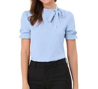 Allegra K Donna Camicie Collo Farfalla Elegante Camicetta Maniche Corte Ufficio Azzurro XS