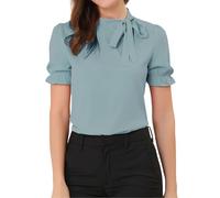 Allegra K Donna Camicie Collo Farfalla Elegante Camicetta Maniche Corte Ufficio Blu Menta XS