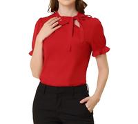 Allegra K Donna Camicie Collo Farfalla Elegante Camicetta Maniche Corte Ufficio Rosso M