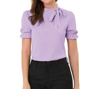 Allegra K Donna Camicie Collo Farfalla Elegante Camicetta Maniche Corte Ufficio Viola1 L