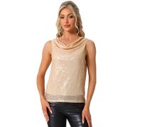 Allegra K Donna Canotte Paillettes Senza Maniche Canottiere da Festa con Scollo a Cappuccio Top Lucide e Glitterate per Festa di Halloween Albicocca XL