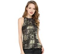 Allegra K Donna Canottiera Brillante Senza Maniche Metallizzata Festa Disco Linea-A Camicetta Veste Lucente Nero S