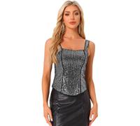 Allegra K Donna Canottiere con Paillettes, Top Senza Maniche con Corsetto E Canotta Glitterata Scintillante Nero XL